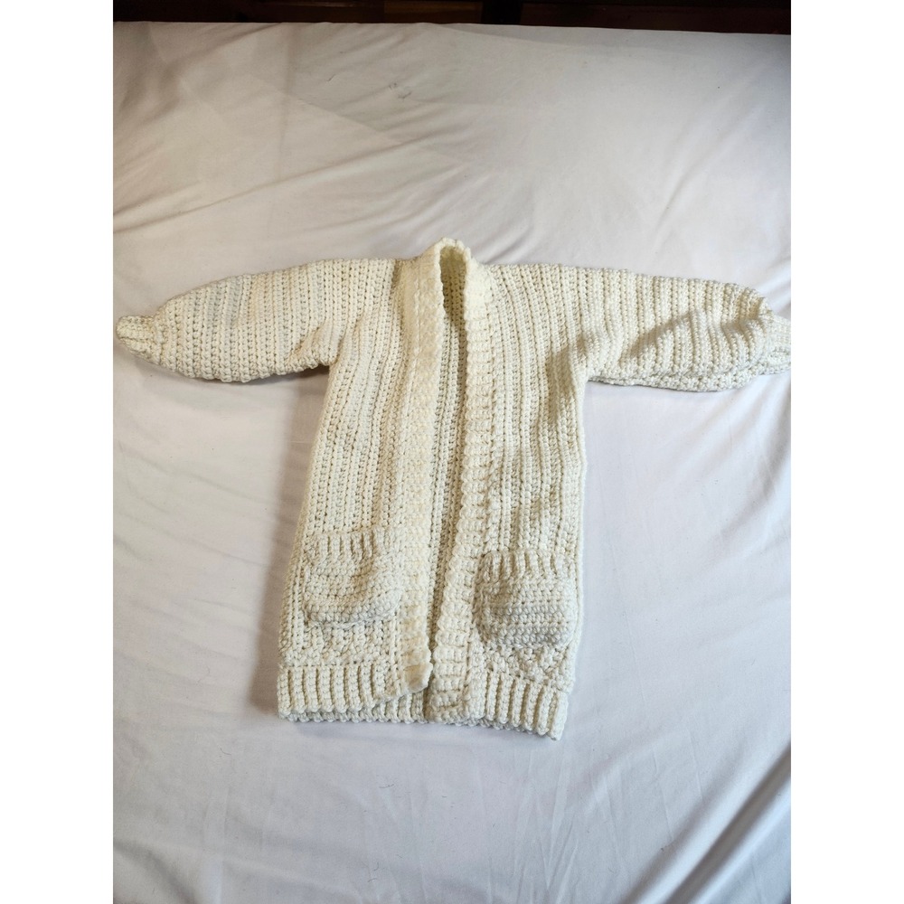 Handmade Kids Cream White Crochet Cardigan Sweater Longline Size 5/6